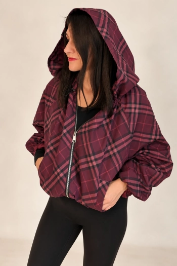 Kurtka bomberka damska w kratę w odcieniach bordo i czerni - Celebracja Butik